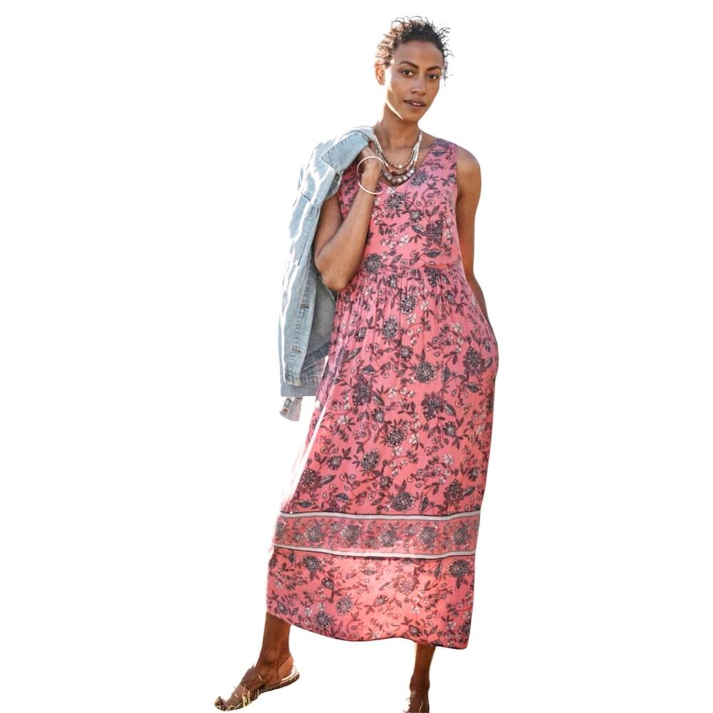 J. Jill pink floral maxi dress cottagecore boho sleeveless western lightweight - Picture 1 of 9